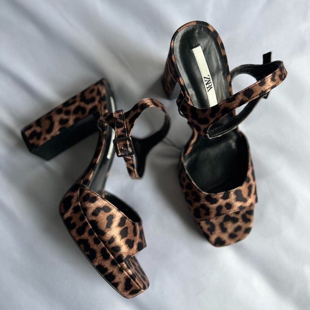 Zara Leppard Heel Sandal New